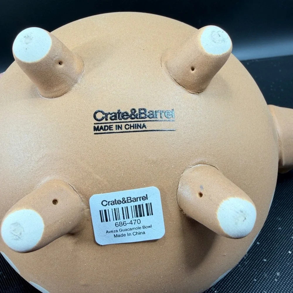 Crate & Barrel Aveza Guacamole Bowl Terracotta Polka Dot Animal Footed Dish Bowl